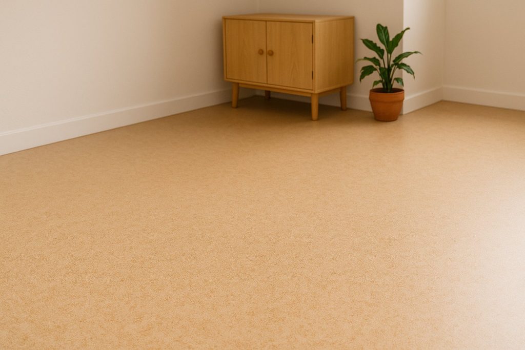 sol-linoleum-naturel Sol en linoléum naturel beige dans un intérieur lumineux et épuré